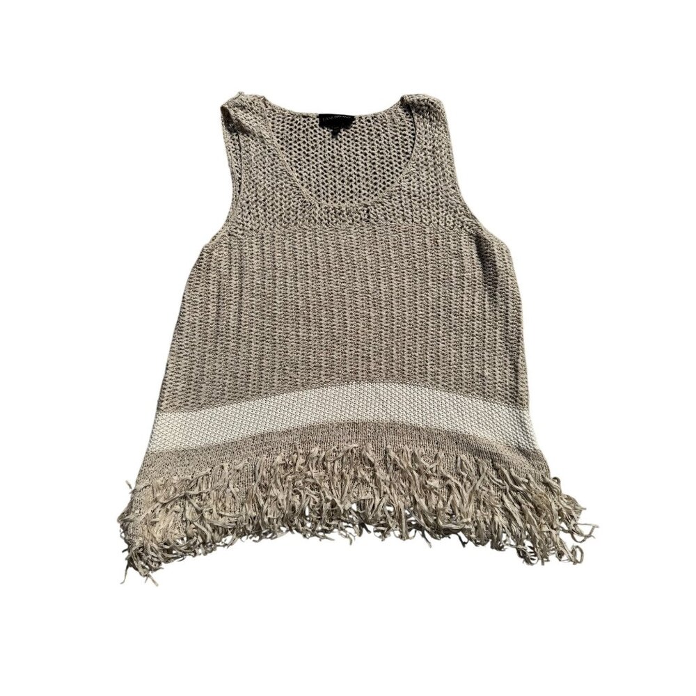 Lane Bryant Womens Fringe Sleeveless Tank Top Beige Size 14/16 Open Knit